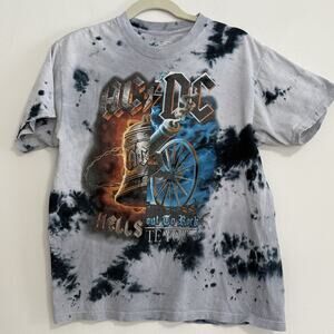 RARE AC/DC Women Med Liquid Blue Band Tee - 2011 - Tie Dye Small